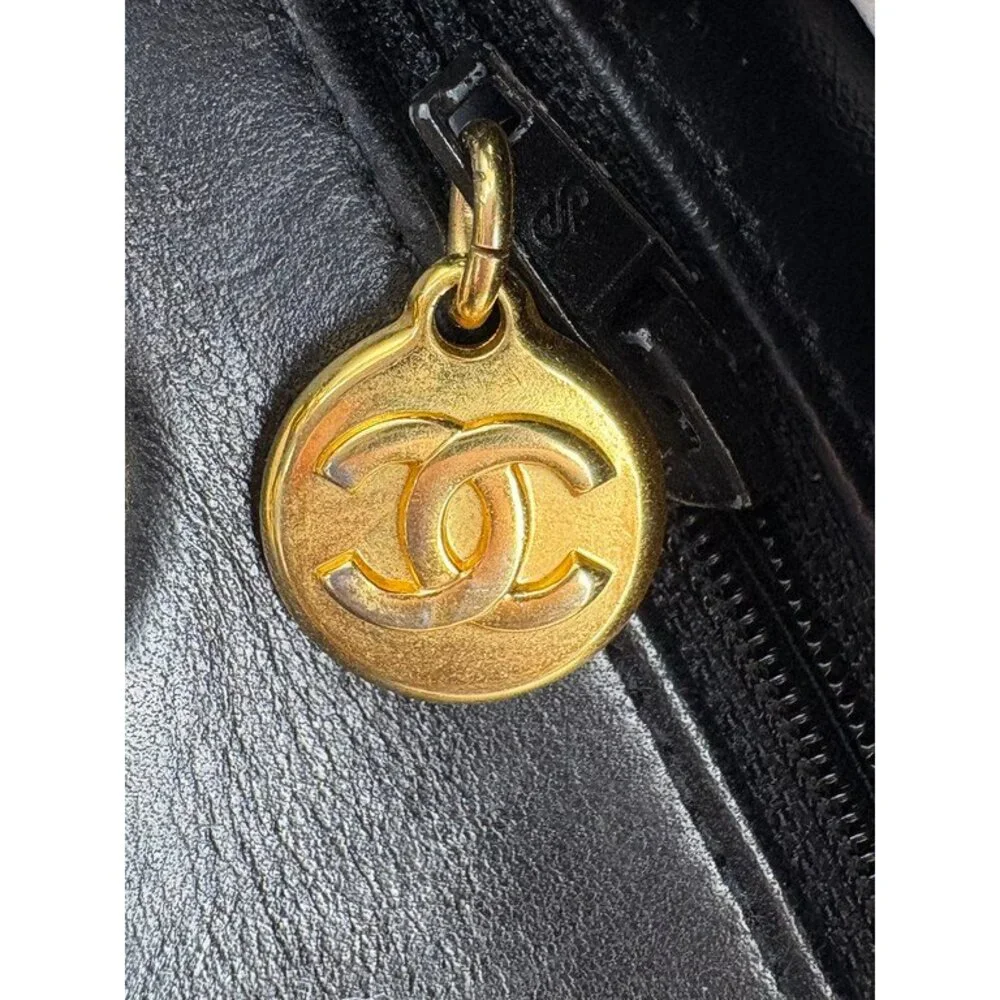 CHANEL Black Lambskin Mini Square Flap Bag White Trim GHW